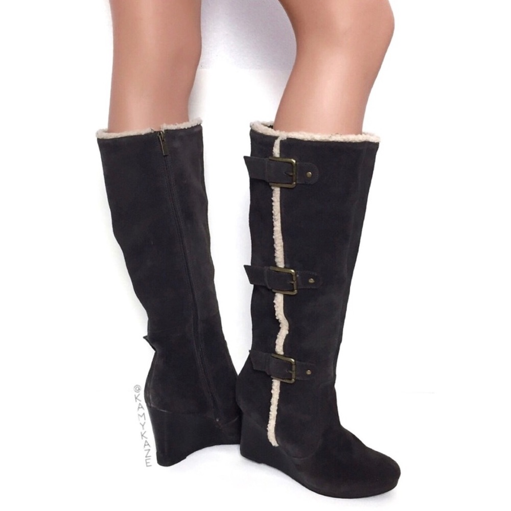 KENNETH COLE brown suede/lambs wool wedge boots